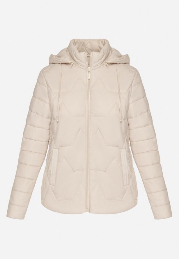 Ciemnobeżowa Pikowana Kurtka z Odpinanym Kapturem Noridi