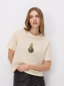 Bawełniany t-shirt z nadrukiem - jasnożółty