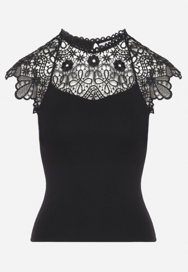 Czarna Bluzka z Wiskozą i Koronką Tilvania