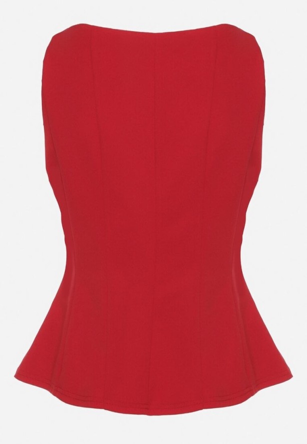 Czerwona Bluzka z Wiskozą Bez Rękawów z Baskinką Linareia