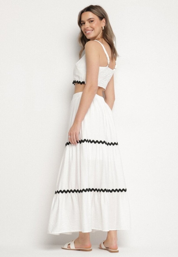 Biały Komplet Wiskozowy Top na Ramiączkach i Rozkloszowana Spódnica Efrunelle