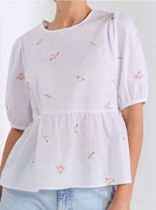Bluzka koszulowa z haftem w kwiatki - biały