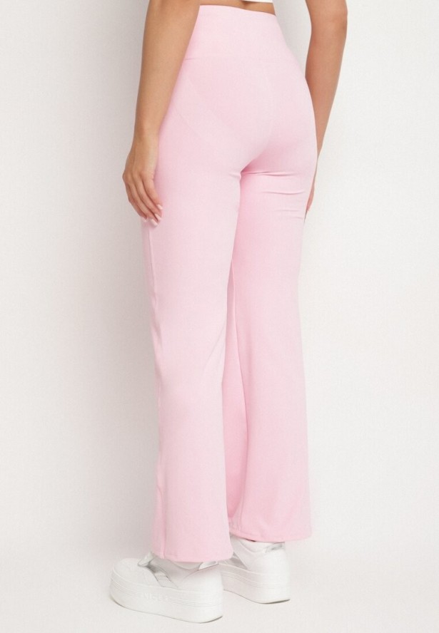 Różowe Legginsy Dzwony z Wysokim Stanem i Szeroką Gumką w Talii Idoreia