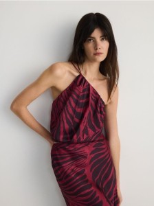 Top z dekoltem halter - bordowy