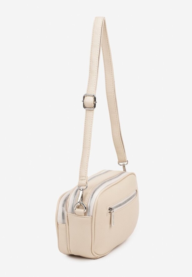 Beżowa Torebka Dwukomorowa o Fasonie Małej Listonoszki Divillia
