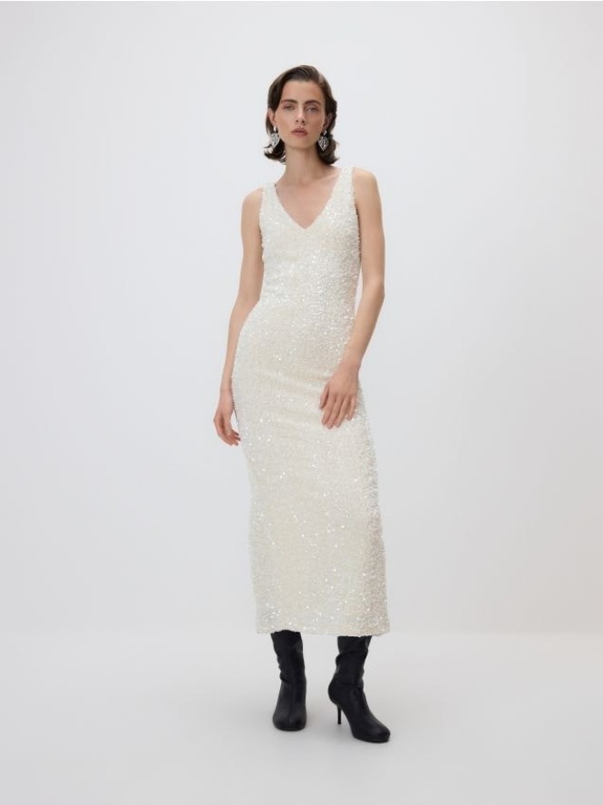 Sukienka z cekinami - kremowy