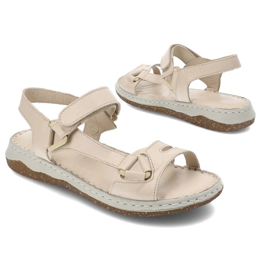 Beżowe Sandały Artiker Wygodne Obuwie Damskie Zapinane Na Rzep