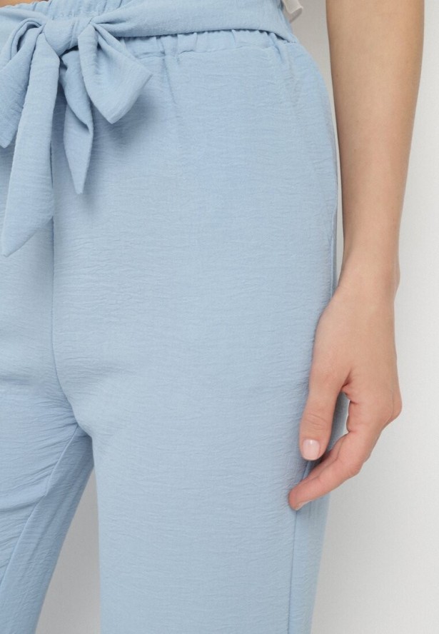 Niebieskie Spodnie o Szerokim Kroju z Wiązaniem w Talii Saleniela