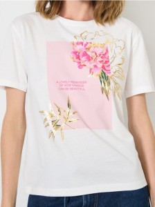 Bawełniana koszulka z nadrukiem - kremowy