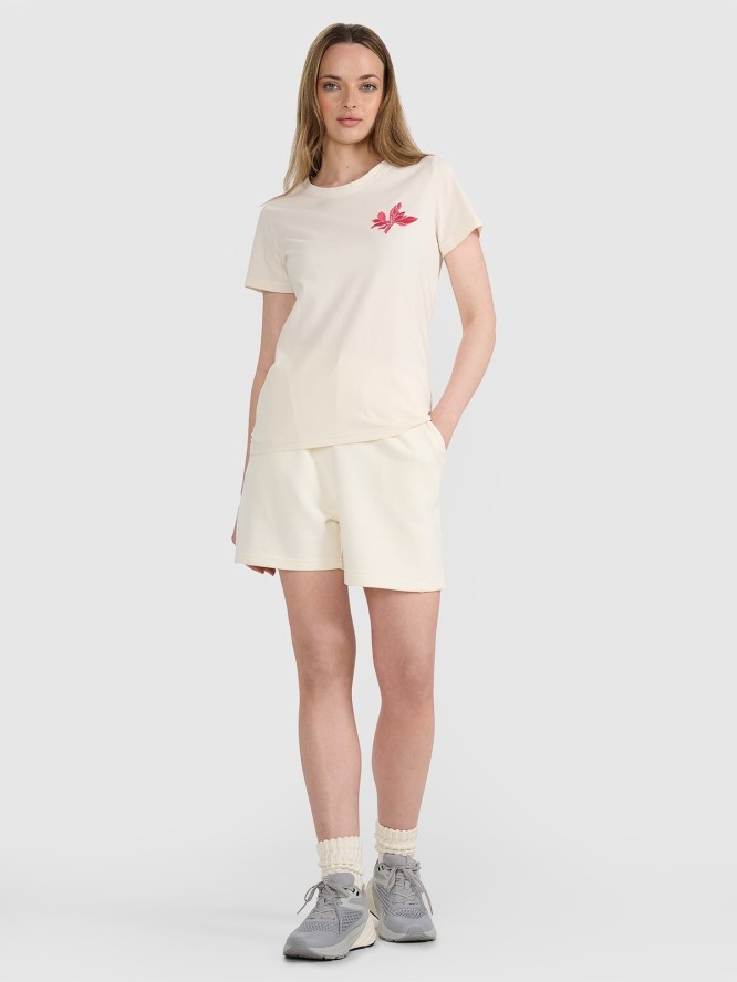 4F T-shirt regular z nadrukiem damski - biały XS