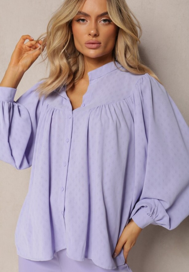 Fioletowa Koszula ze Stójką Inspirowana Stylem Retro Bubiana