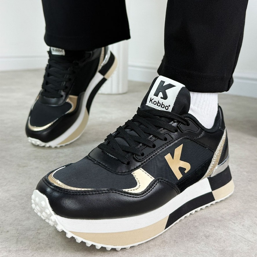 Czarne skórzane sneakersy damskie Kobbo 100102