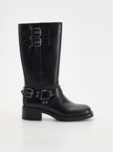 Kozaki na obcasie z klamrami - czarny