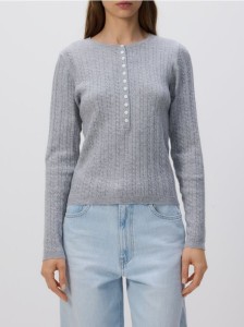 Strukturalny sweter z guzikami - jasnoszary