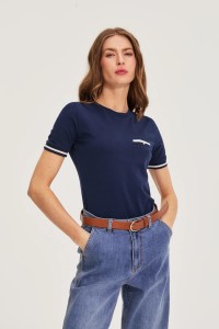 T-shirt z bawełny granatowy