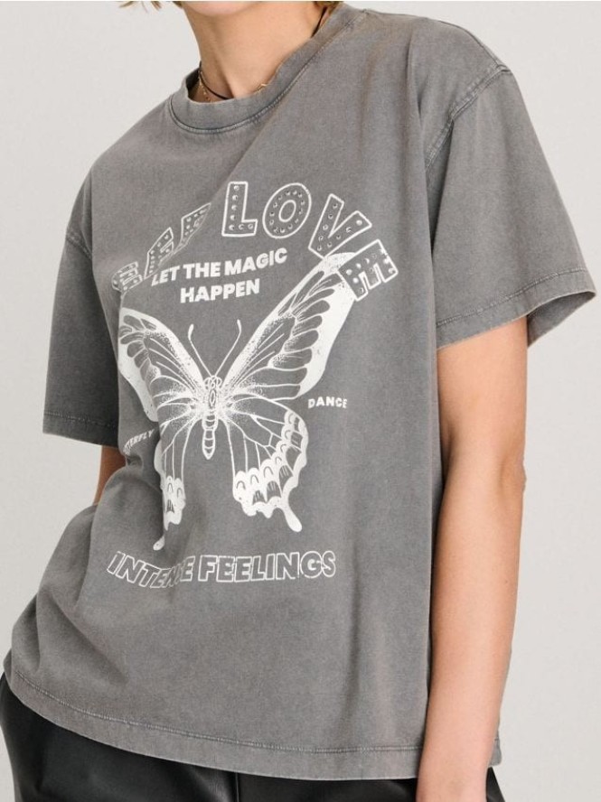 Koszulka oversize z efektem sprania - szary