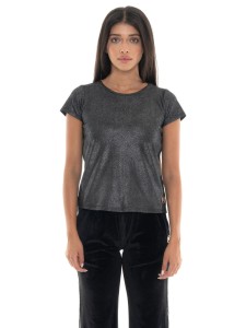 Leone 1947 Damen-T-Shirt ze złotymi Nieten und kurzen Ęrmeln aus Lurex