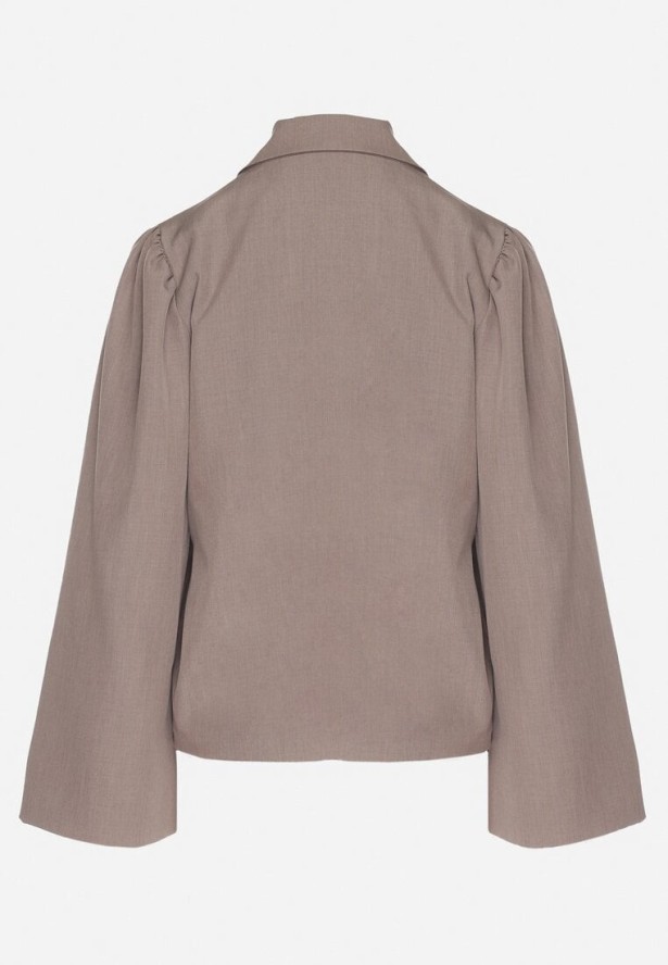 Beżowa Marynarka z Szerokimi Rękawami i Asymetrycznym Wiązaniem Sanessia