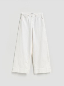 Jeansy wide leg z ozdobną wstawką - biały