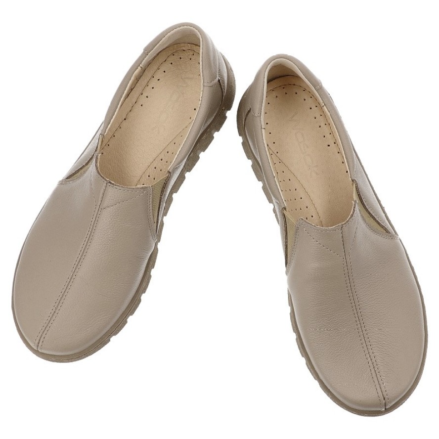 Beżowe Półbuty Wasak Skórzane Buty Damskie