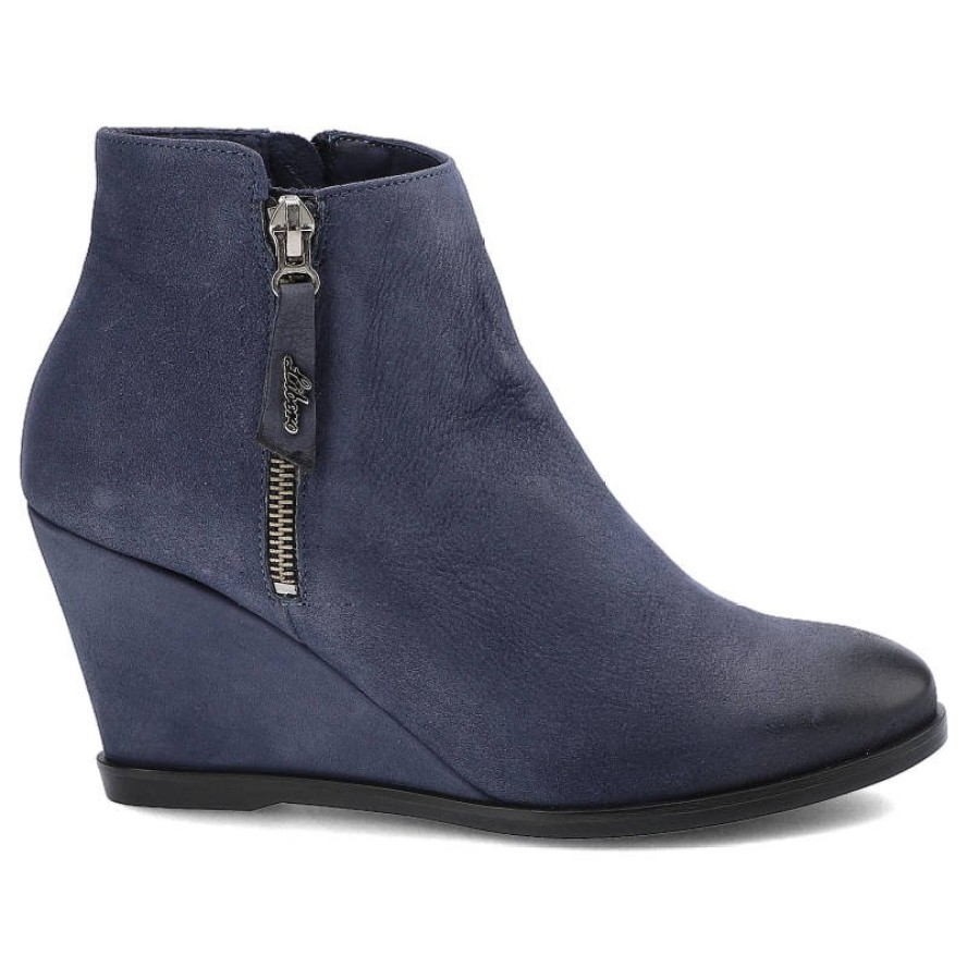 Granatowe Botki Libero Damskie Buty Na Koturnie