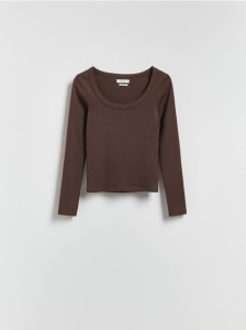 Bawełniany longsleeve - ciemnobrązowy