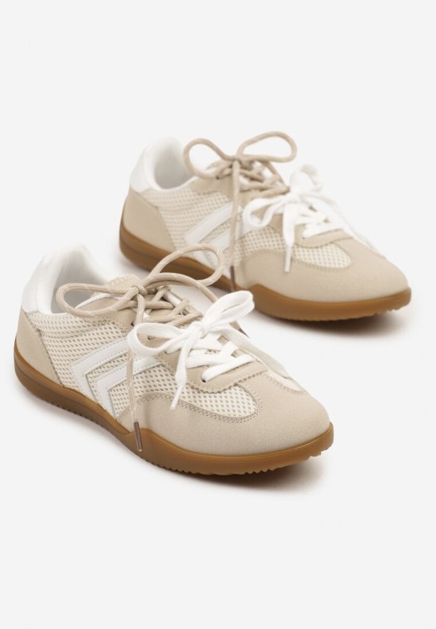 Beżowe Sneakersy Tenisówki z Geometrycznym Motywem Telanilia