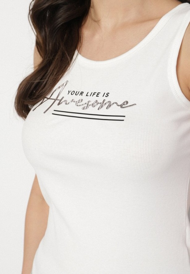 Biały Top z Bawełną i Ozdobnym Nadrukiem Viannaes