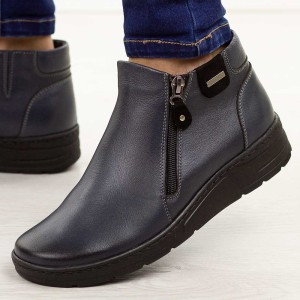 Granatowe skórzane Polskie botki damskie zimowe Deoni D468