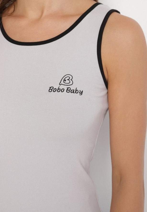 Szary Wiskozowy Top Ozdobiony Nadrukiem Amovara