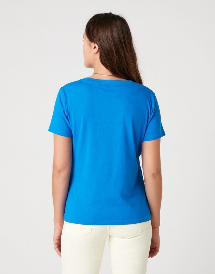 DAMSKI T-SHIRT WRANGLER SIGN OFF TEE STRONG BLUE W7Q0-D3-X2V 112132068