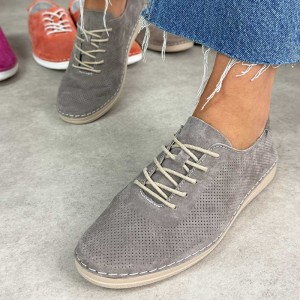 Taupe ażurowe skórzane półbuty damskie S.Barski 7080
