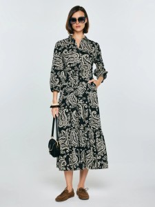 Sukienka damska midi ze wzorem paisley czarna Mazekin 907