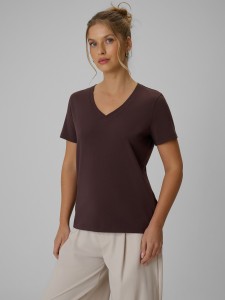 4F T-shirt regular gładki damski - brązowy M