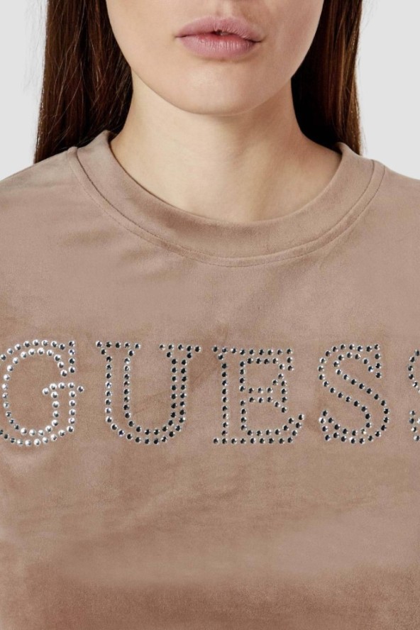 GUESS Brązowy damski top Couture Tee, Rozmiar L