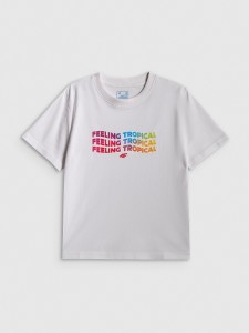 4F T-shirt boxy z nadrukiem damski - biały XL