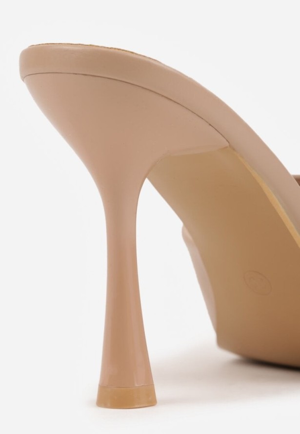 Ciemnobeżowe Klapki na Szpilce z Kwadratowym Noskiem Peep Toe Avenata