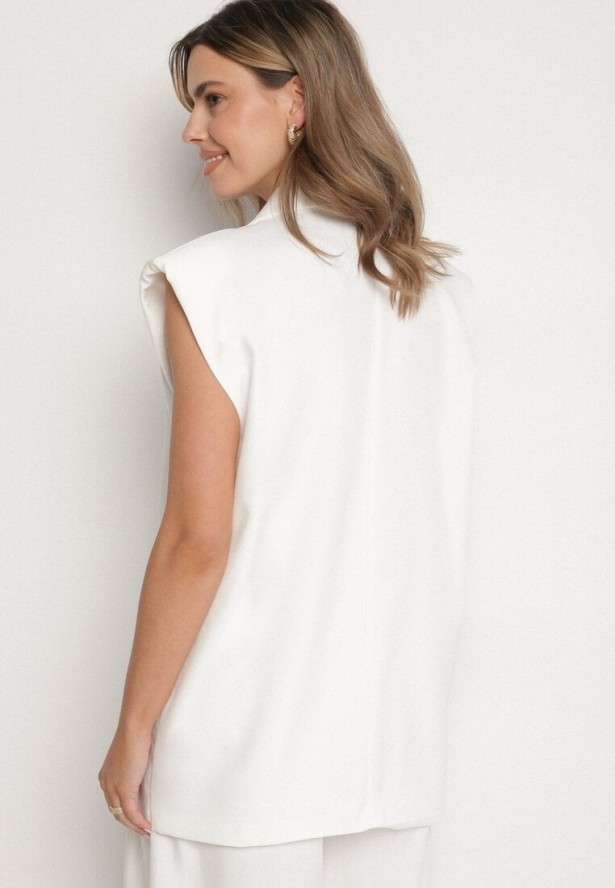 Biała Kamizelka Garniturowa z Usztywnionymi Ramionami Ellavessa