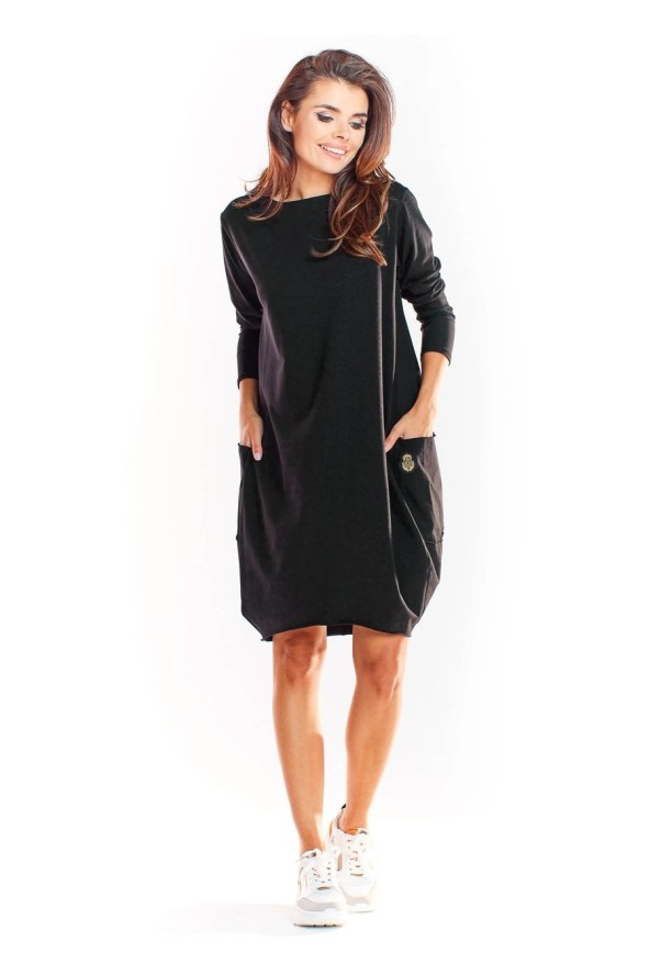 Bawełniana sukienka oversize z długim rękawem czarna