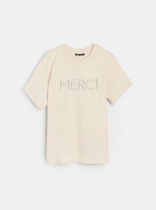 Koszulka z haftowanym napisem - kremowy