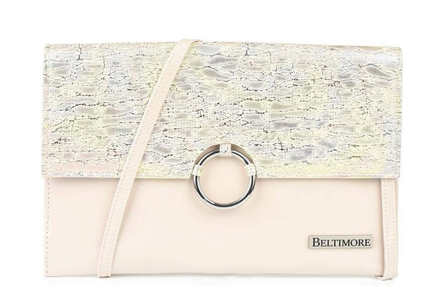 Różowo- kolorowa oryginalna damska torebka kopertówka na pasku usztywniana W63