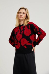 Sweter z nadrukiem róż czarny