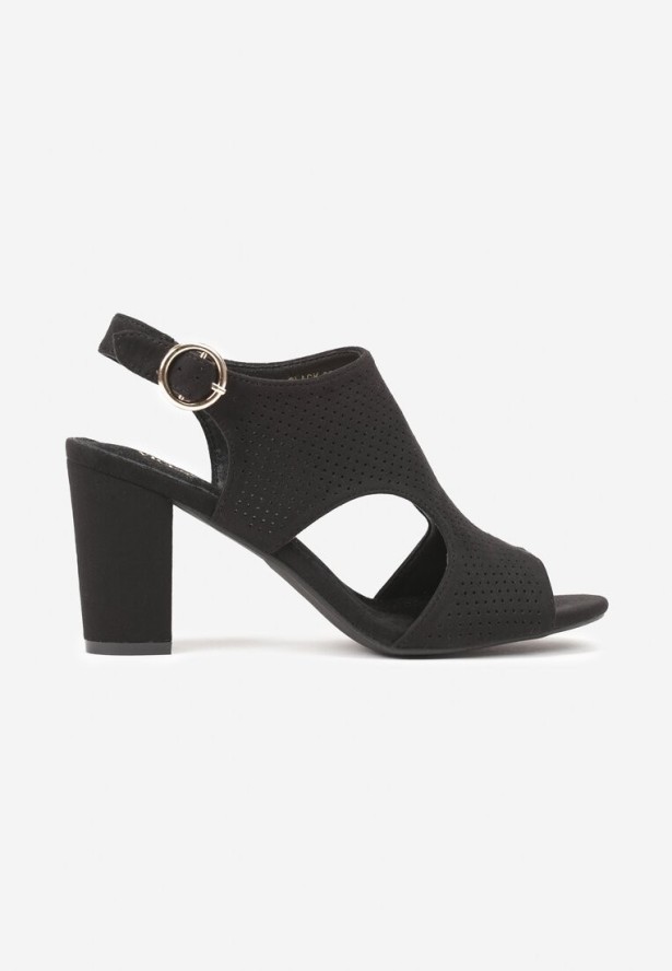 Czarne Ażurowe Sandały Vices na Słupku z Wkładką ze Skóry Naturalnej Obelle