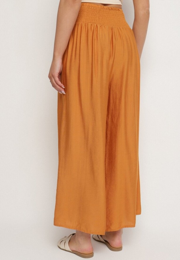 Pomarańczowe Wiskozowe Szerokie Spodnie z Wysokim Stanem Orrilia