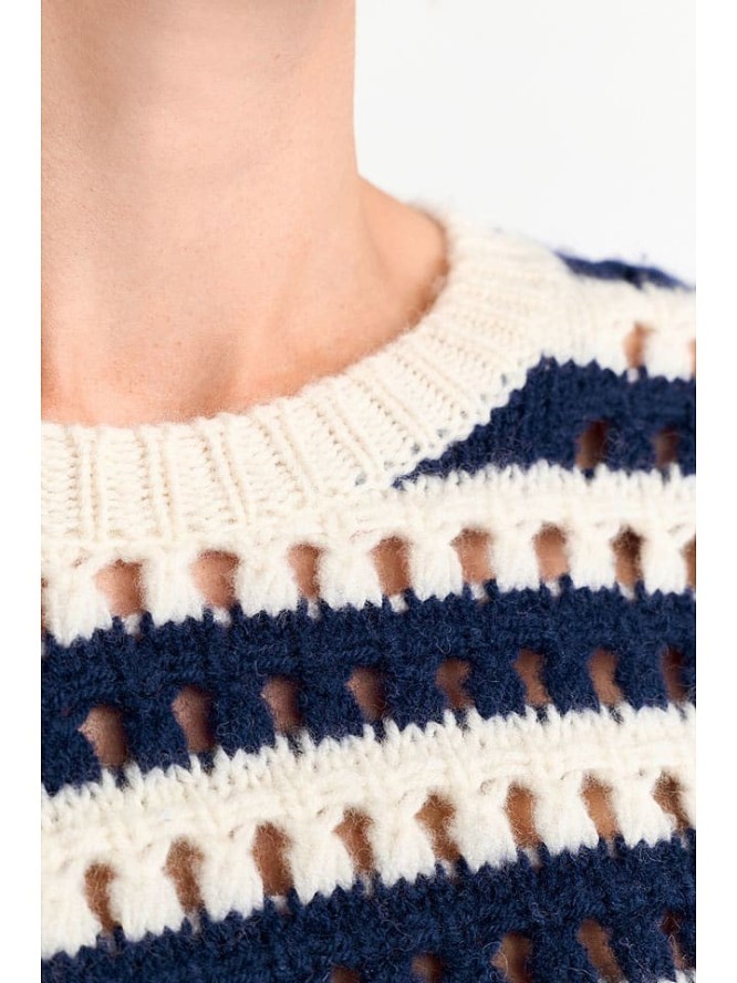 Rich & Royal Wełniany sweter w kolorze kremowo-granatowym rozmiar: M