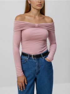 Longsleeve z modalem - pastelowy róż