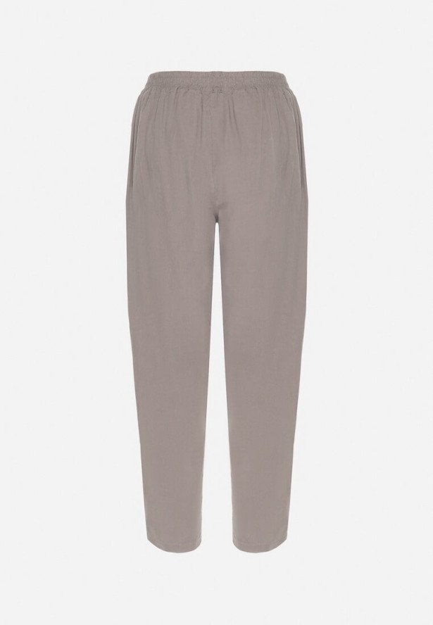 Szare Klasyczne Spodnie z Bawełny z Wysokim Stanem Isesi