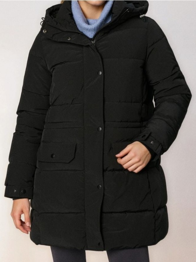 Pikowana kurtka puffer z kapturem - czarny