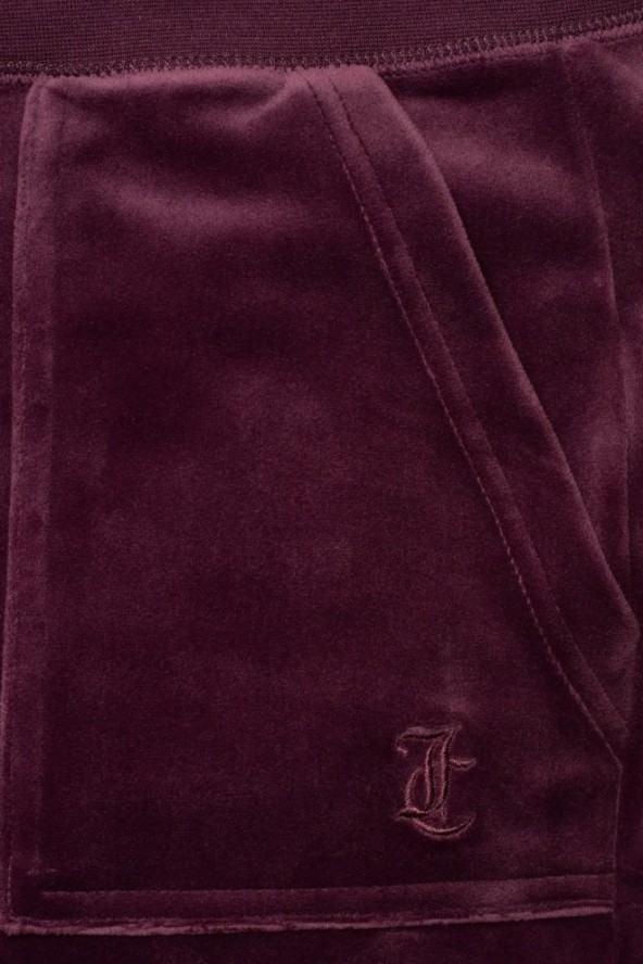 JUICY COUTURE Śliwkowe damskie spodnie welurowe Del Ray Pocket Pant, Rozmiar M