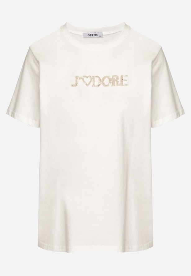 Biały Bawełniany T-shirt Ozdobiony Napisem Nalaviraen